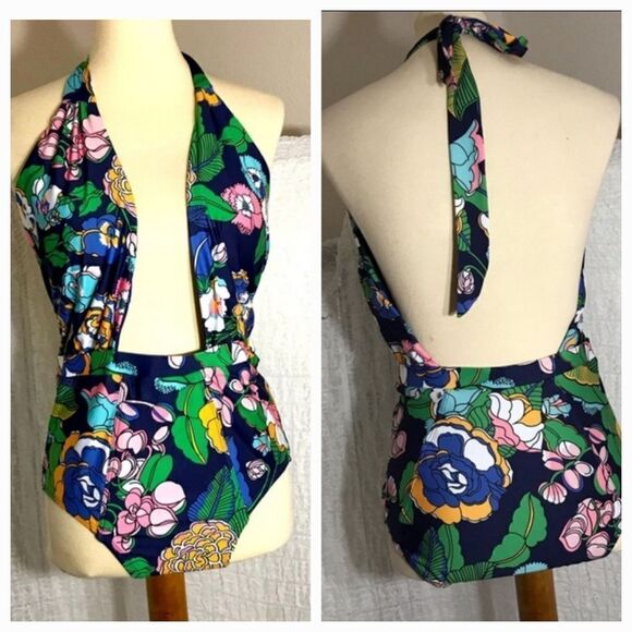 Modcloth NWOT Floral Plunge Swimsuit Size Large - Picture 1 of 9